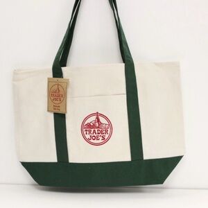 Trader Joe's Cream and Green Tote Bag